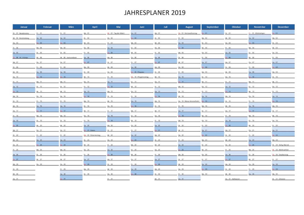 PDF Kalender Schweiz 2019 zum Ausdrucken