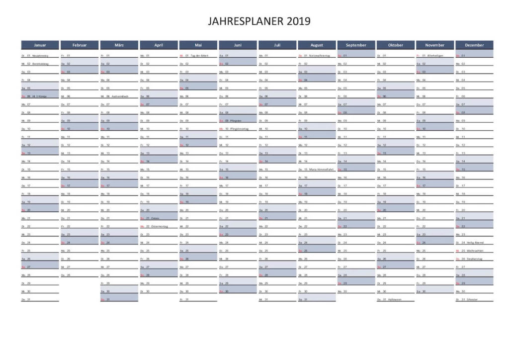 PDF Kalender Schweiz zum Ausdrucken. 