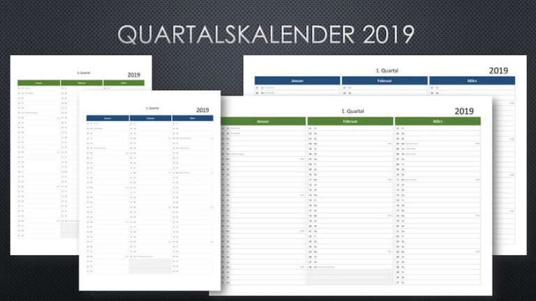 Quartalskalender 2019 Schweiz - Excel-Format  gratis herunterladen