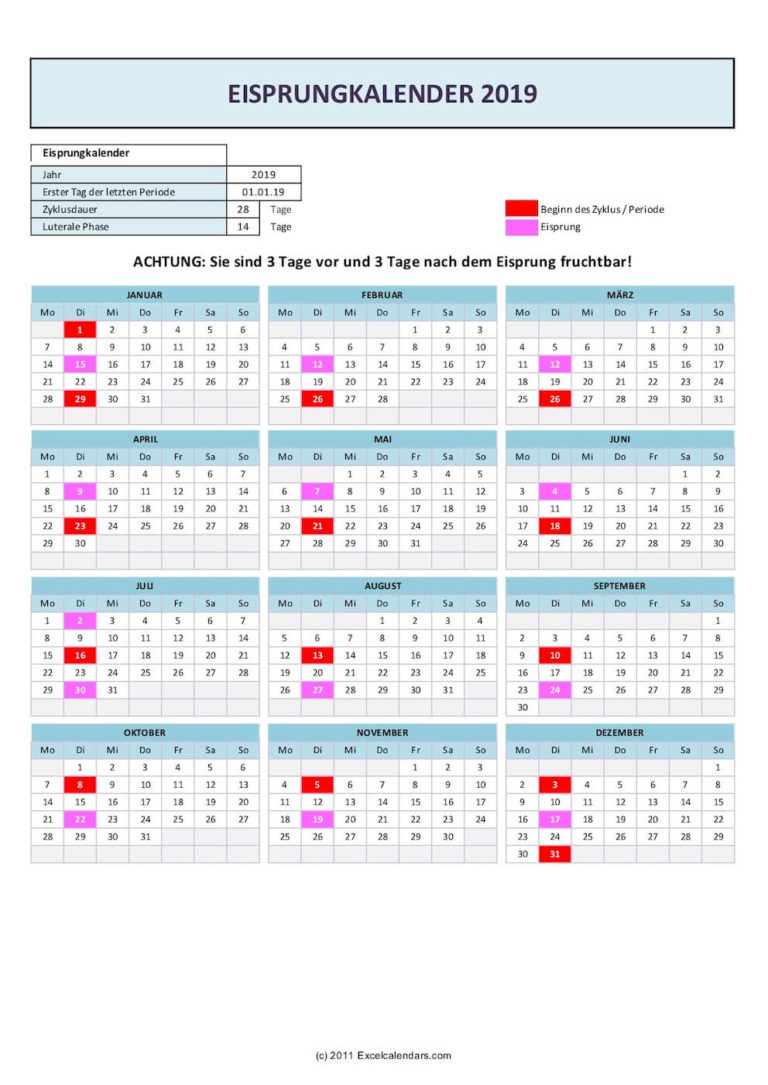 Gratis Eisprungkalender und Zyklusblatt (Excel)