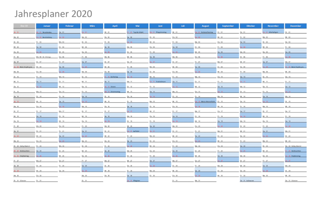 Planer 2020 Schweiz Excel Format