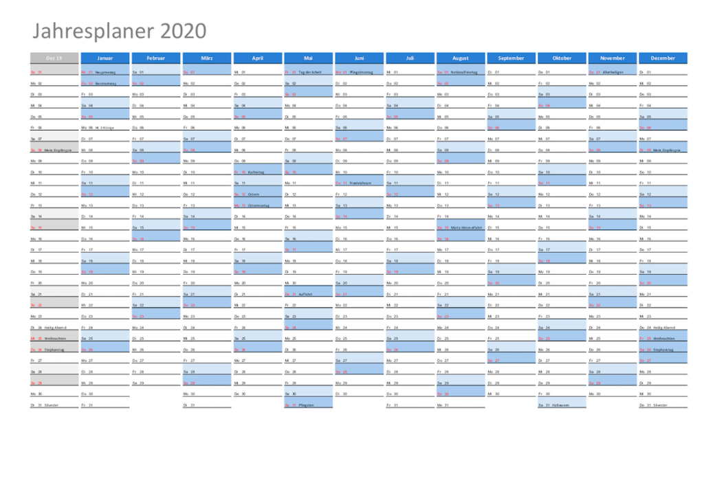 Kalender 2020 Schweiz zum Ausdrucken (PDF) | Schweiz ...