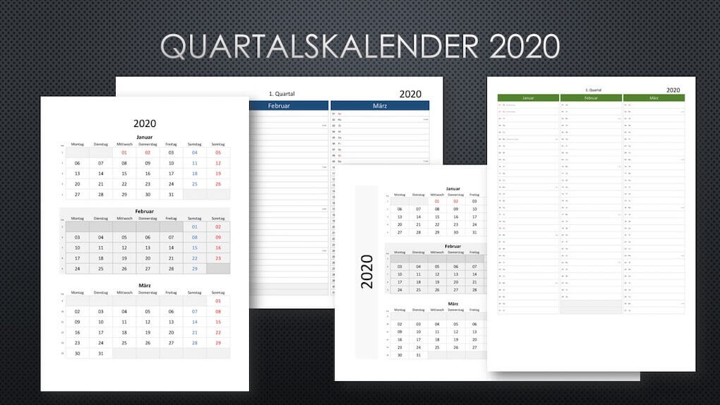 Quartalskalender 2020 Schweiz Excel & PDF