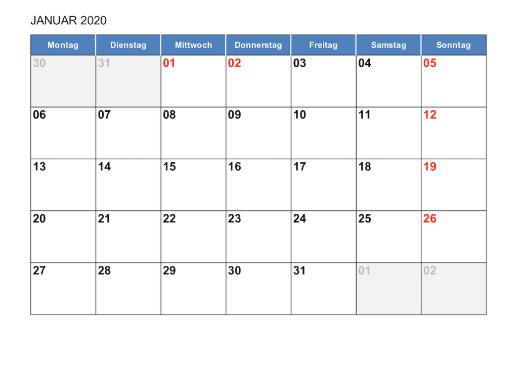Monat Kalender 2020 Schweiz Excel