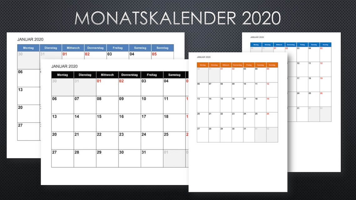 Monatskalender 2020 Schweiz | Excel & PDF | kostenlos ...