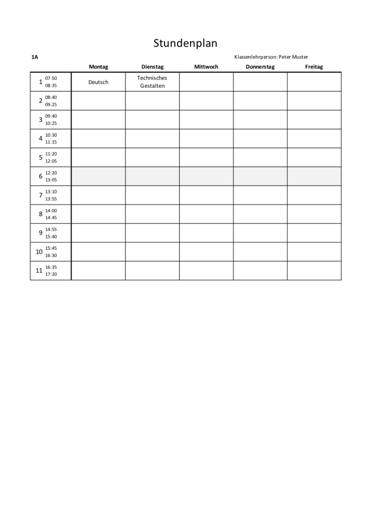 Stundenplan Vorlagen (Excel, Word & Powerpoint) | Schweiz ...