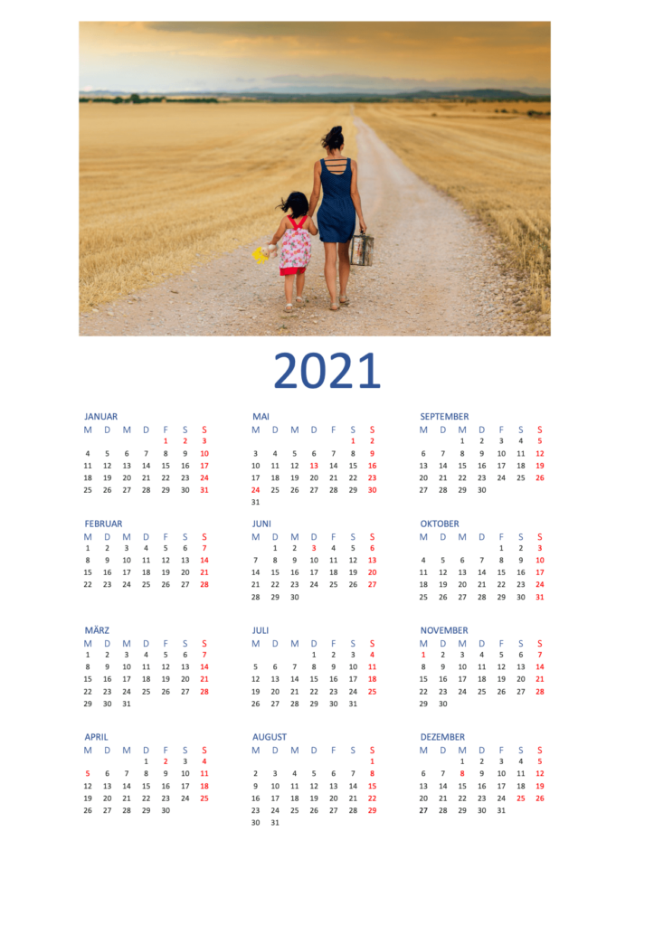 Word-Vorlage Fotokalender 2021 Schweiz