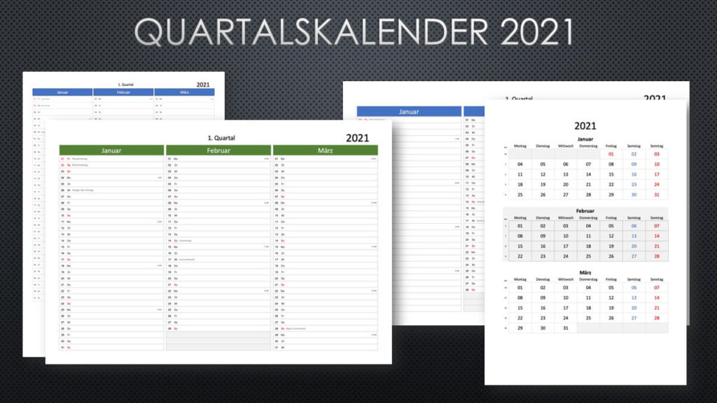 Quartalskalender 2021 Schweiz Excel PDF