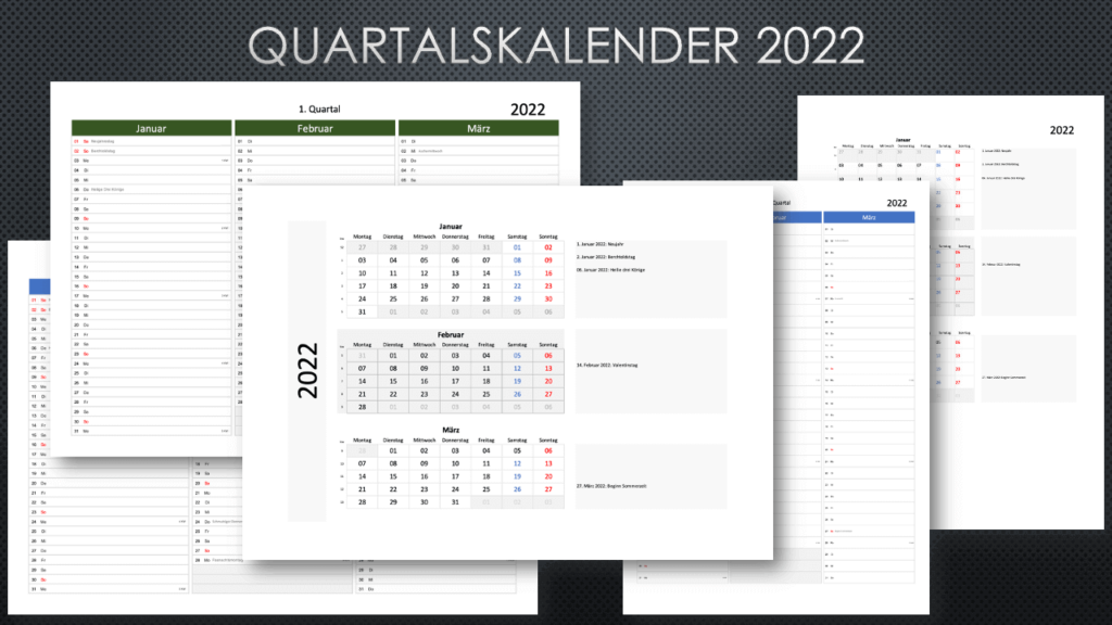Quartalskalender 2022 Schweiz Excel und PDF