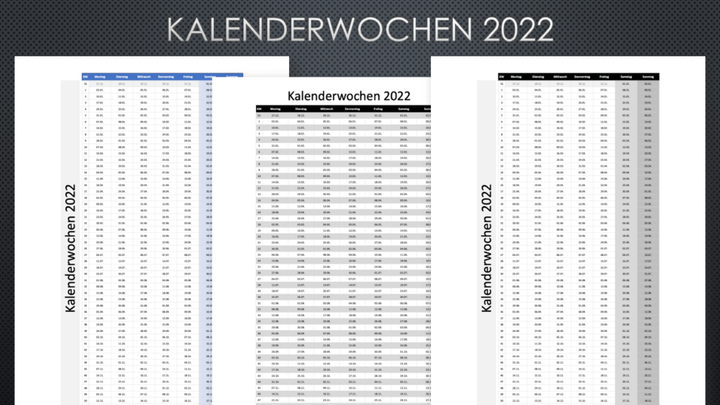 Kalenderwochen 2022 Schweiz PDF & Excel