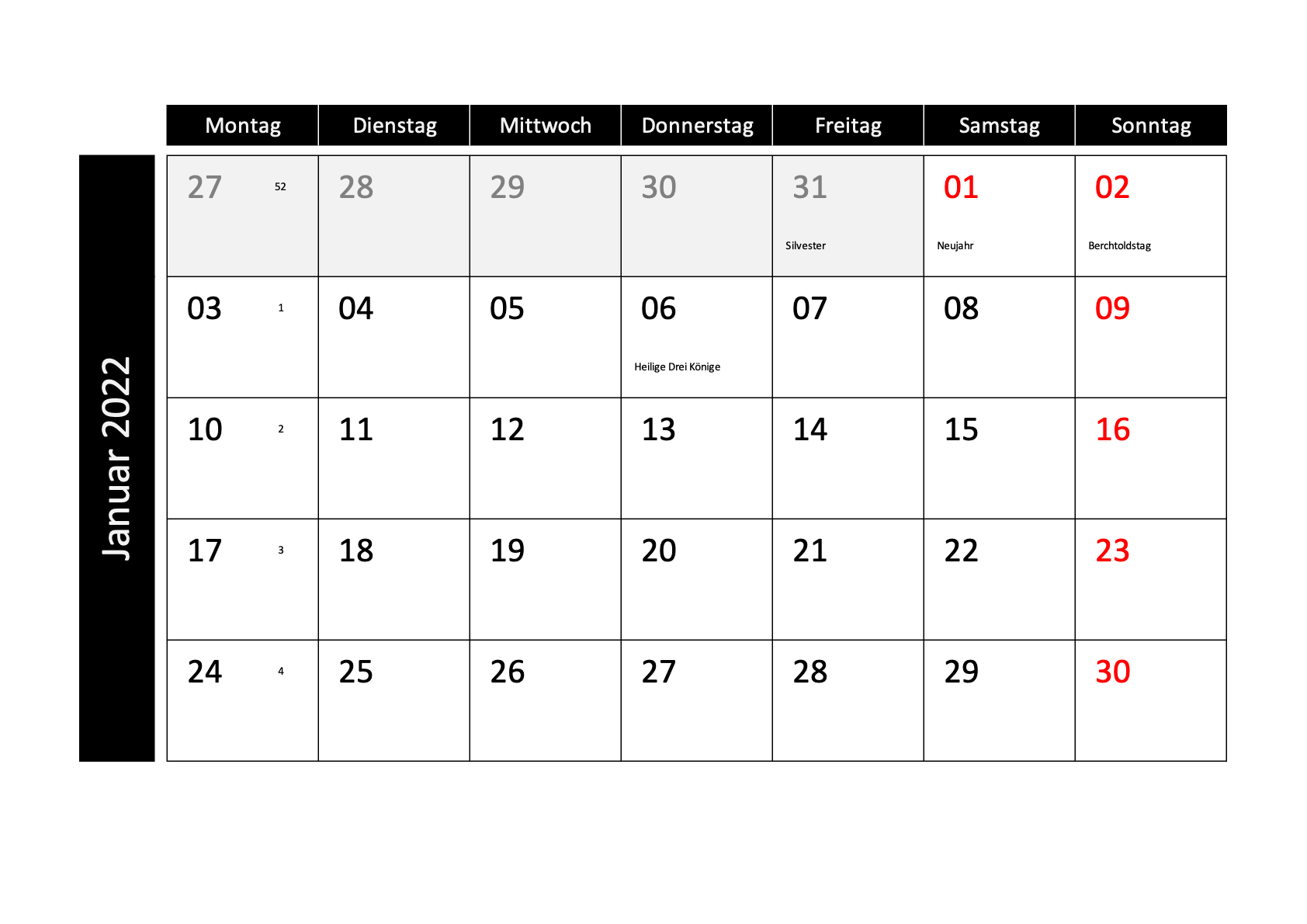 Monatskalender 2022 Schweiz (Excel & PDF) - gratis Download