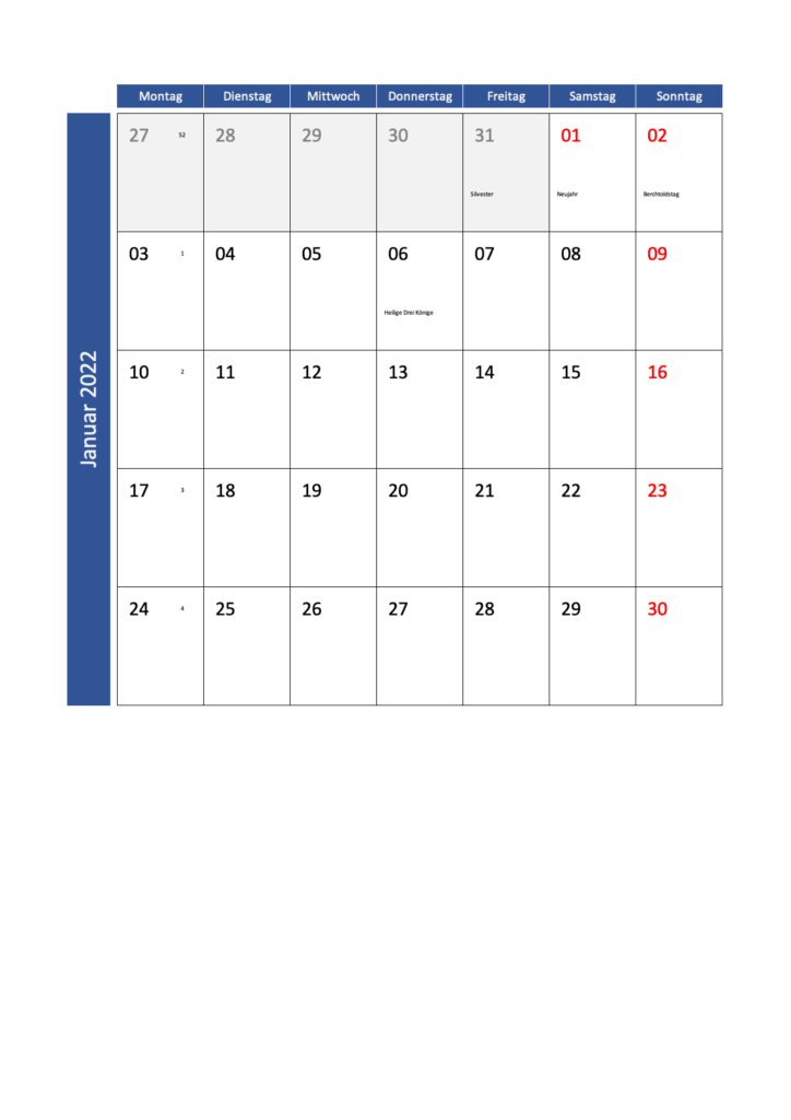 Kalender 2022 Schweiz Excel PDF
