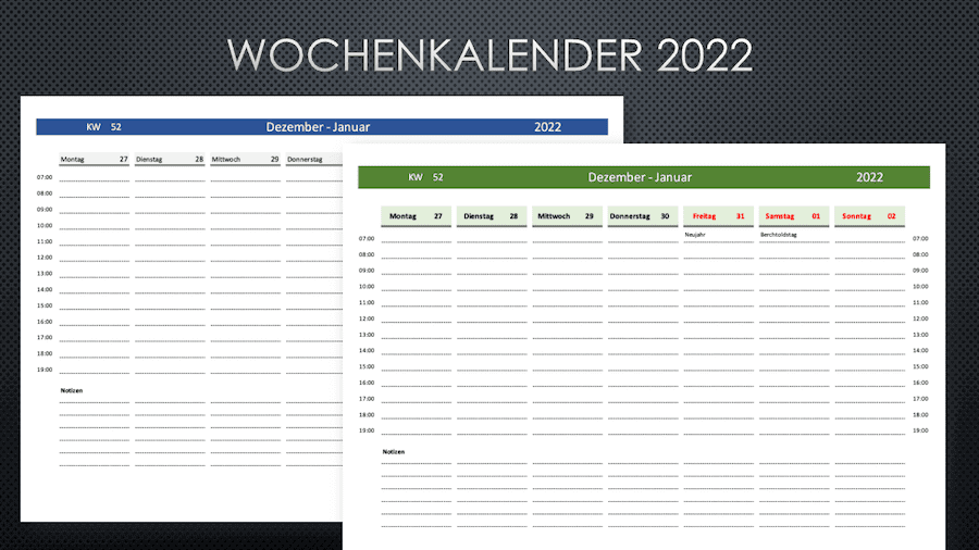 Wochenkalender 2022 Excel PDF