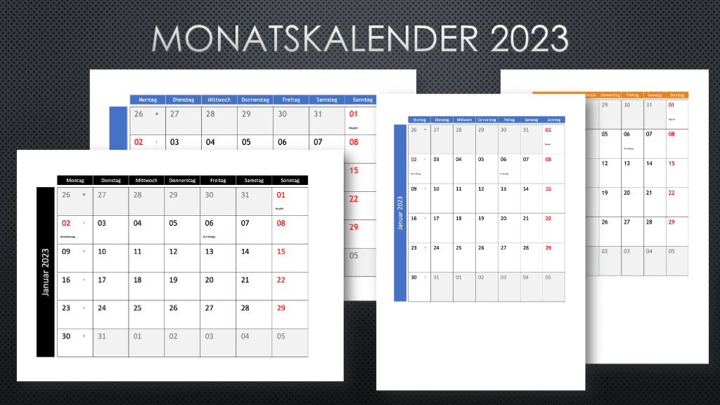 Monatskalender 2023 Schweiz Excel und PDF