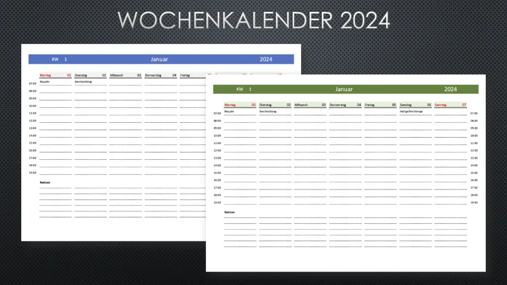 Wochenkalender 2024 Schweiz Excel PDF