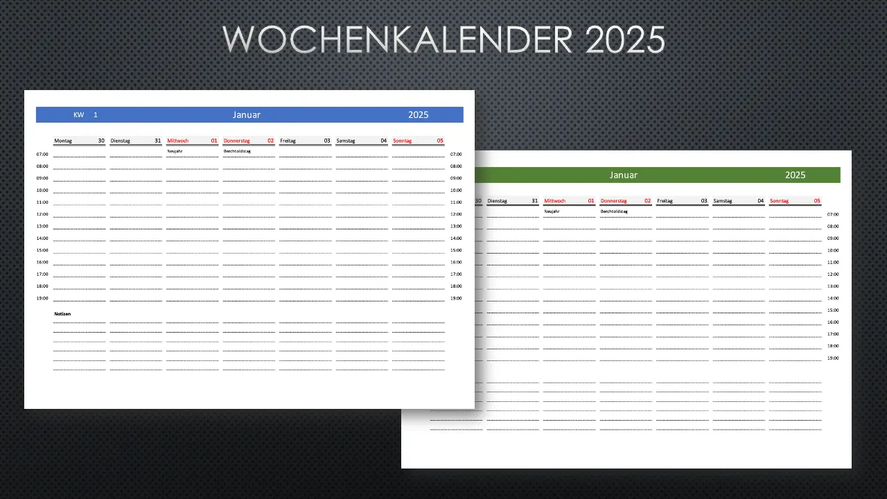 Wochenkalender 2025 Schweiz Excel PDF