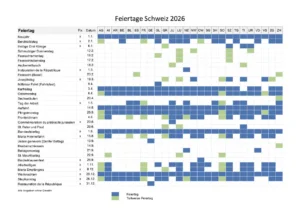 Feiertage 2026 Schweiz zum Ausdrucken