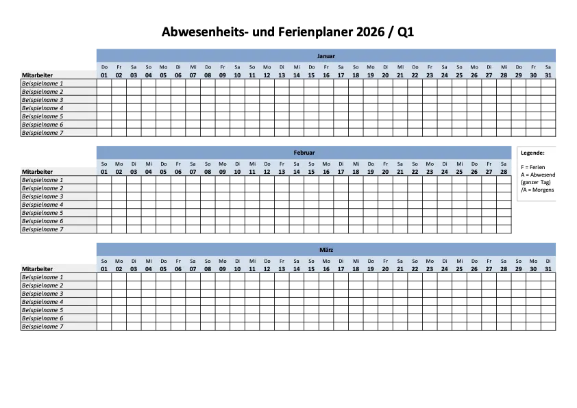 Ferienplaner 2026 Excel