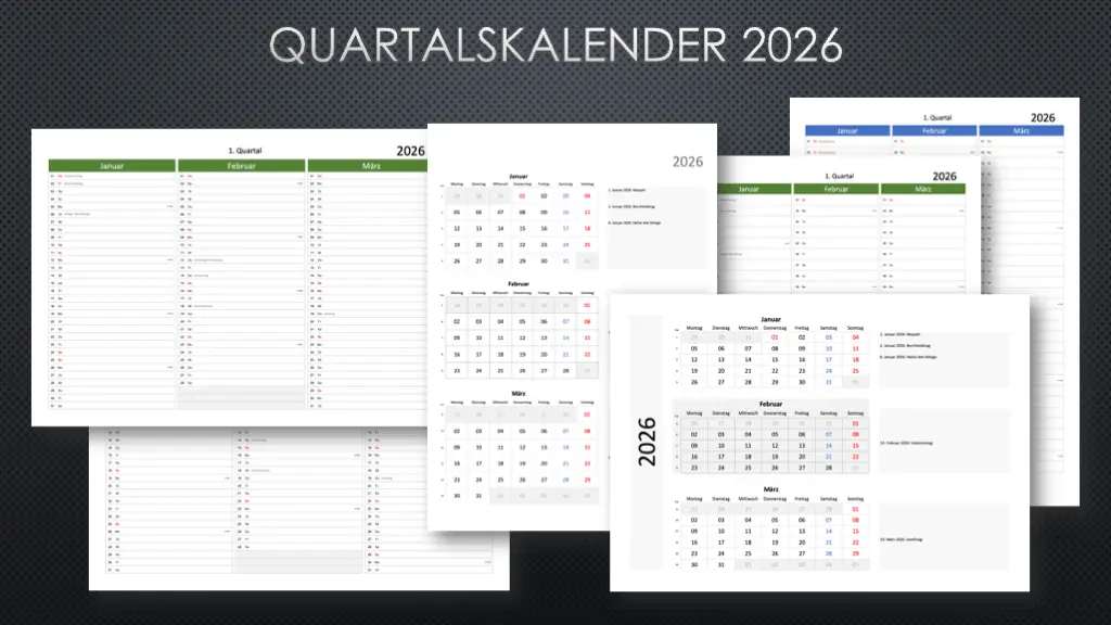 Quartalskalender 2026 Schweiz