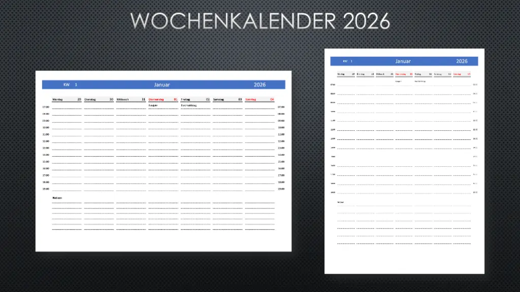 Wochenkalender 2026 Schweiz Excel PDF