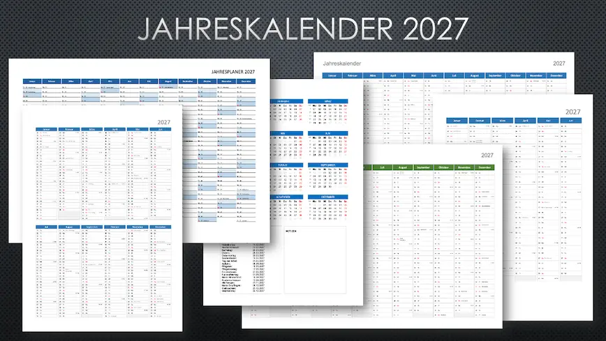 Jahreskalender 2027 Schweiz Excel und PDF