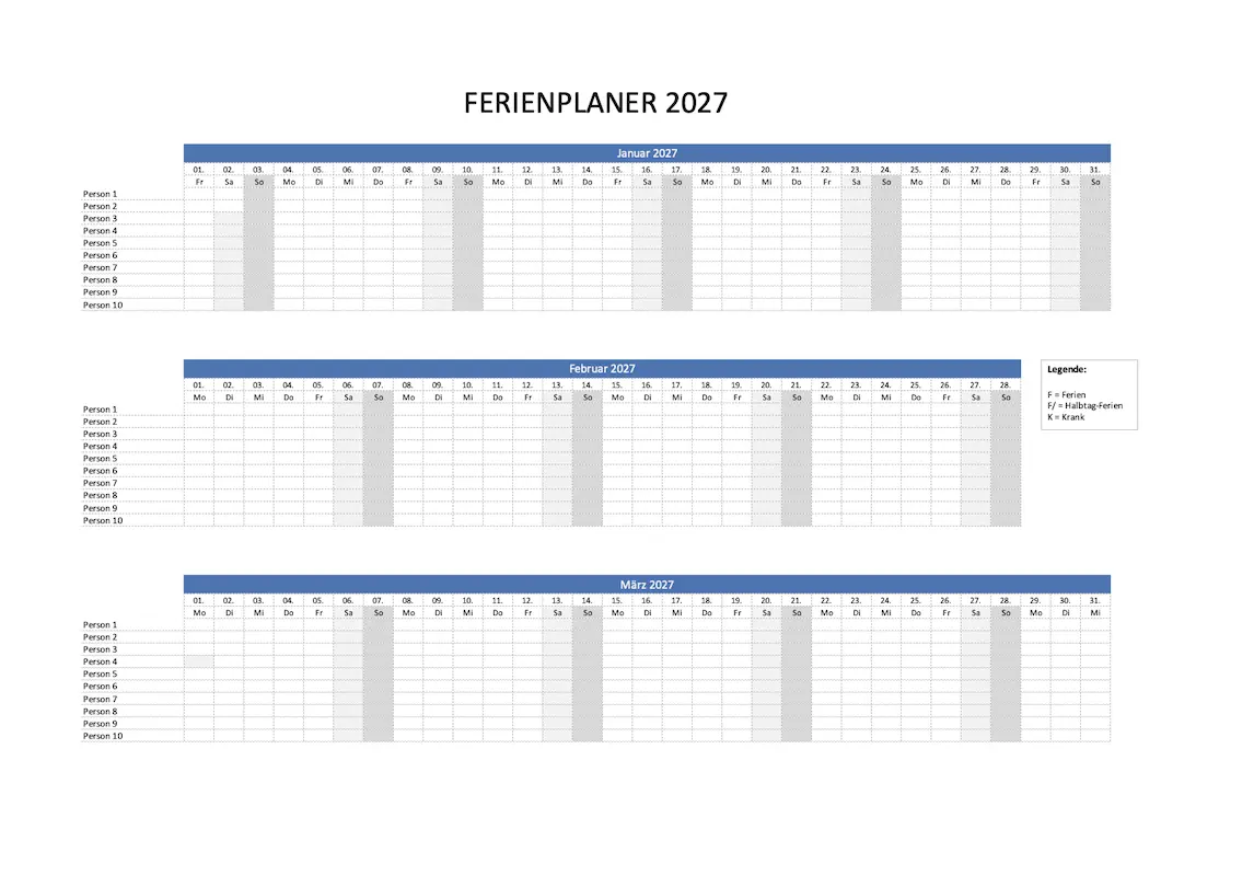 Download Ferienplaner 2027 Ferienplaner 2027 Schweiz Excel