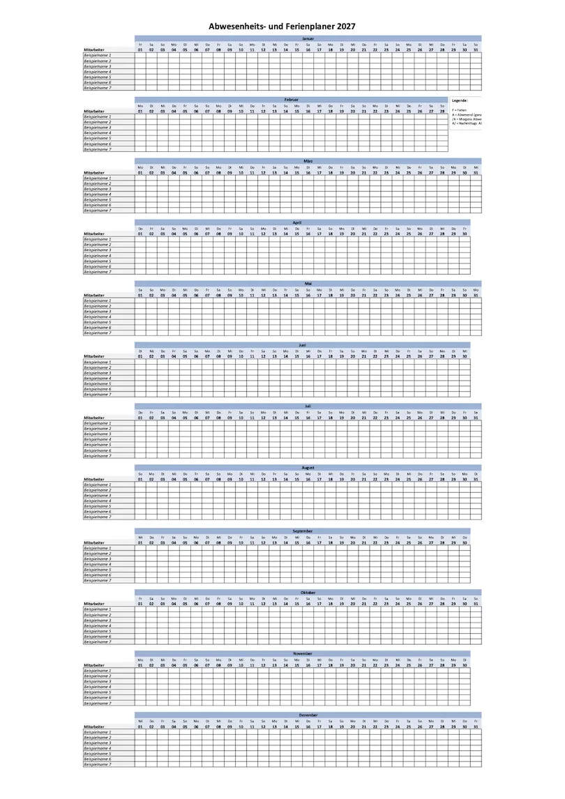 Download Ferienplaner 2027 Hochformat Excel Ferienplaner 2027 Hochformat