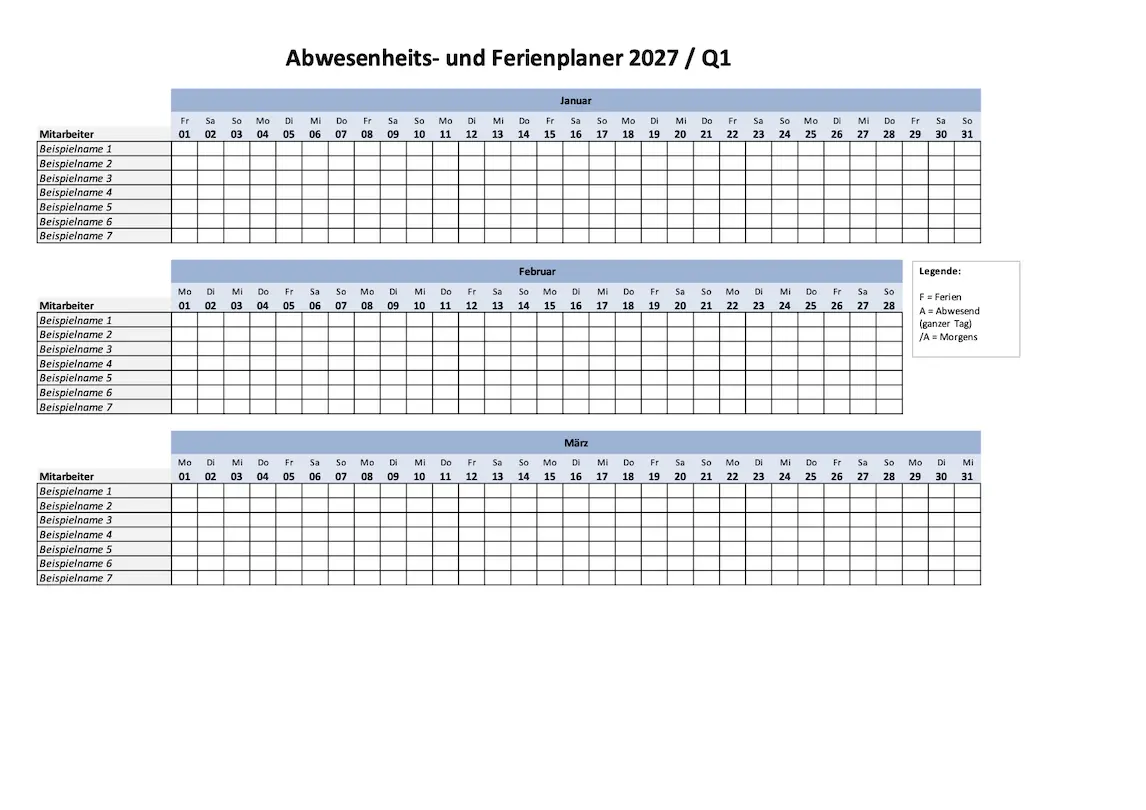 Download Excel Ferienplaner 2027 Querformat Ferienplaner 2027 Excel