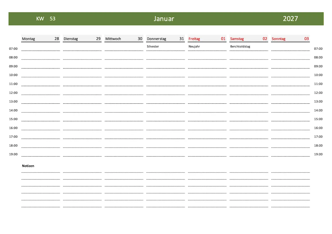 Download Wochenkalender 2027 Schweiz Wochenkalender 2027 zum Ausdrucken