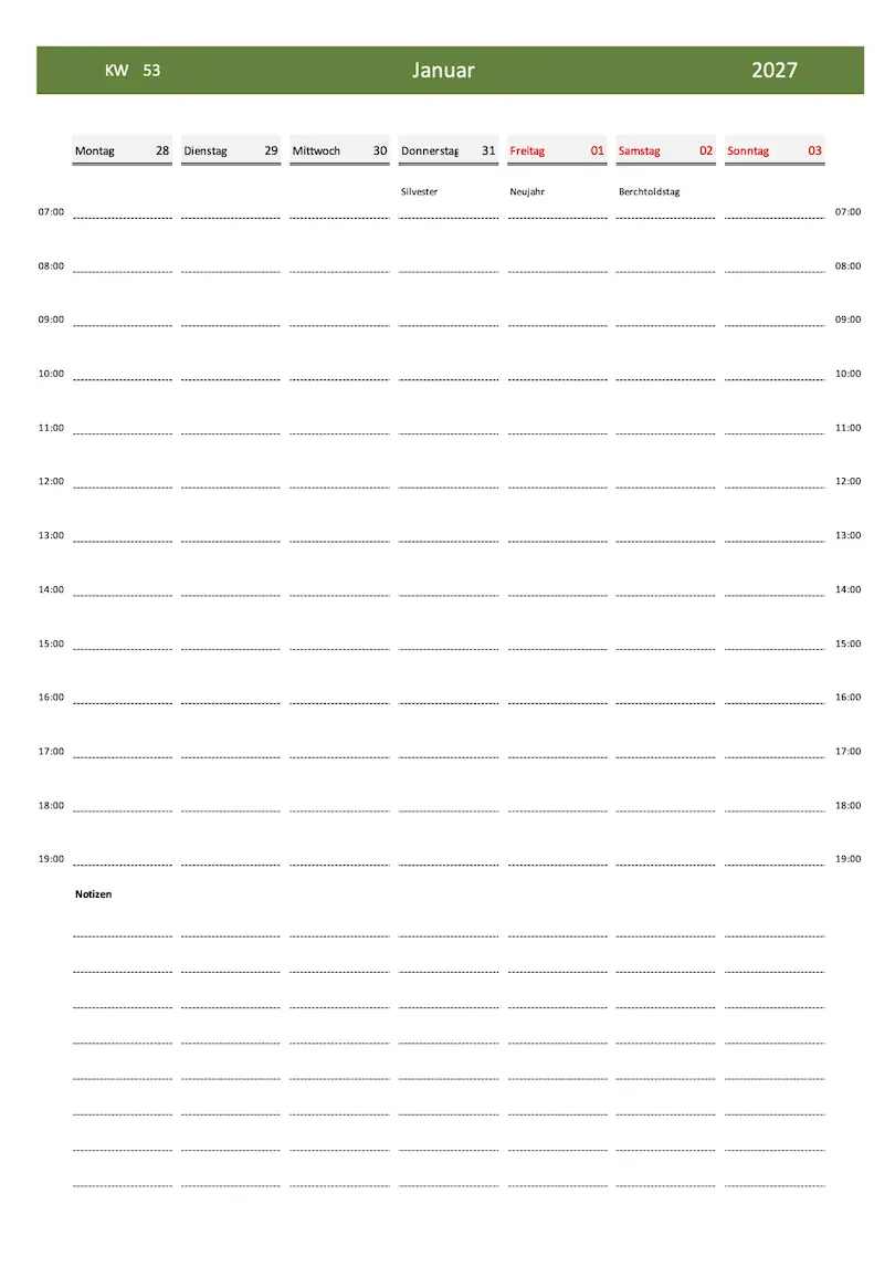 Download Wochenkalender 2027 Schweiz Wochenkalender 2027 Schweiz